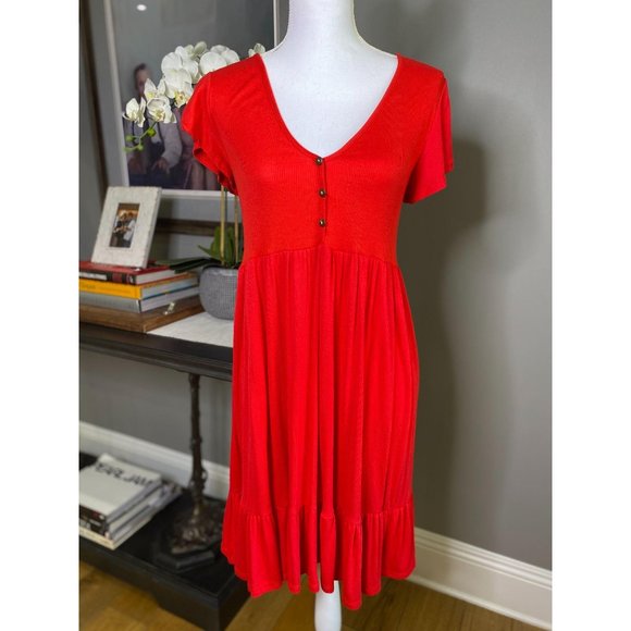 See You Monday Dresses & Skirts - NEW See You Monday Red Ribbed Babydoll Dress Large